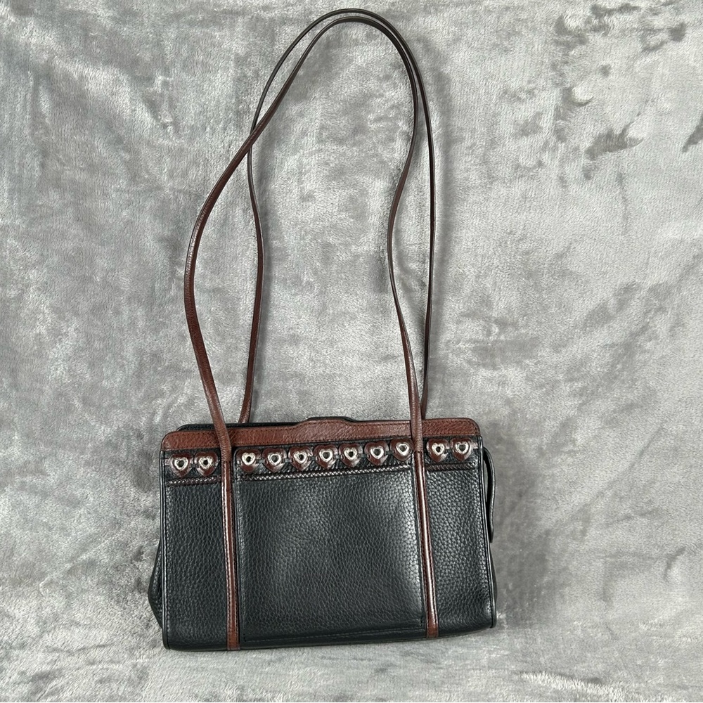 Brighton Jagger Leather Organizer‎ Purse Black Brown Double Shoulder Straps VTG